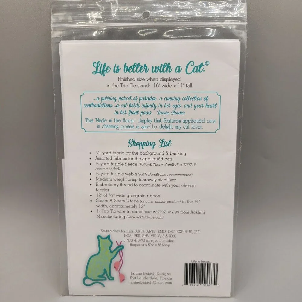 Life is Better with a Cat Sewing Machine Embroidery Pattern CD Table Top Display